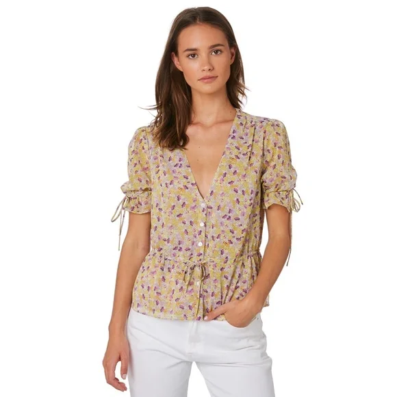 ✨NWT✨ THE EAST ORDER Arlo Floral Short Sleeve Top in Purple Rain Sz S - Picture 2 of 11